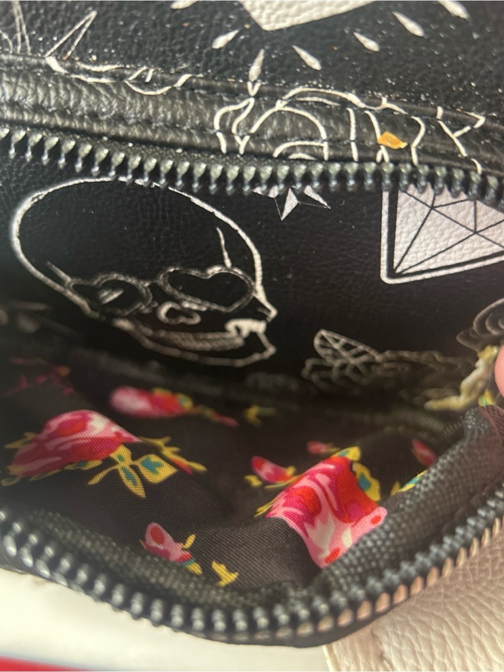 Betsey Johnson Bulldog skull tattoo print mini back pack. Damage on the handle - Picture 3 of 7
